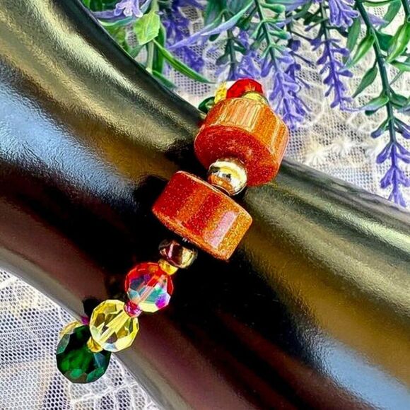 Colorful Beaded Stretch Bracelet with Goldstone - Picture 1 of 9